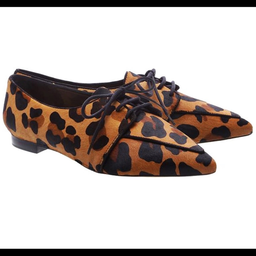SCHUTZ  Pony Hair Flat Pointy Toe Lace-up Oxford